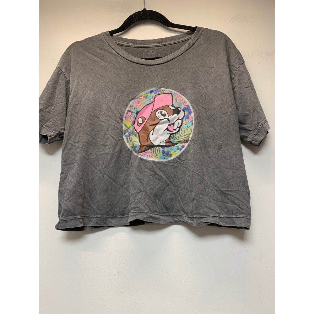 Buc-ee's Graphic T-Shirt Women Medium Grey Excellent Floral Beaver Crop Top